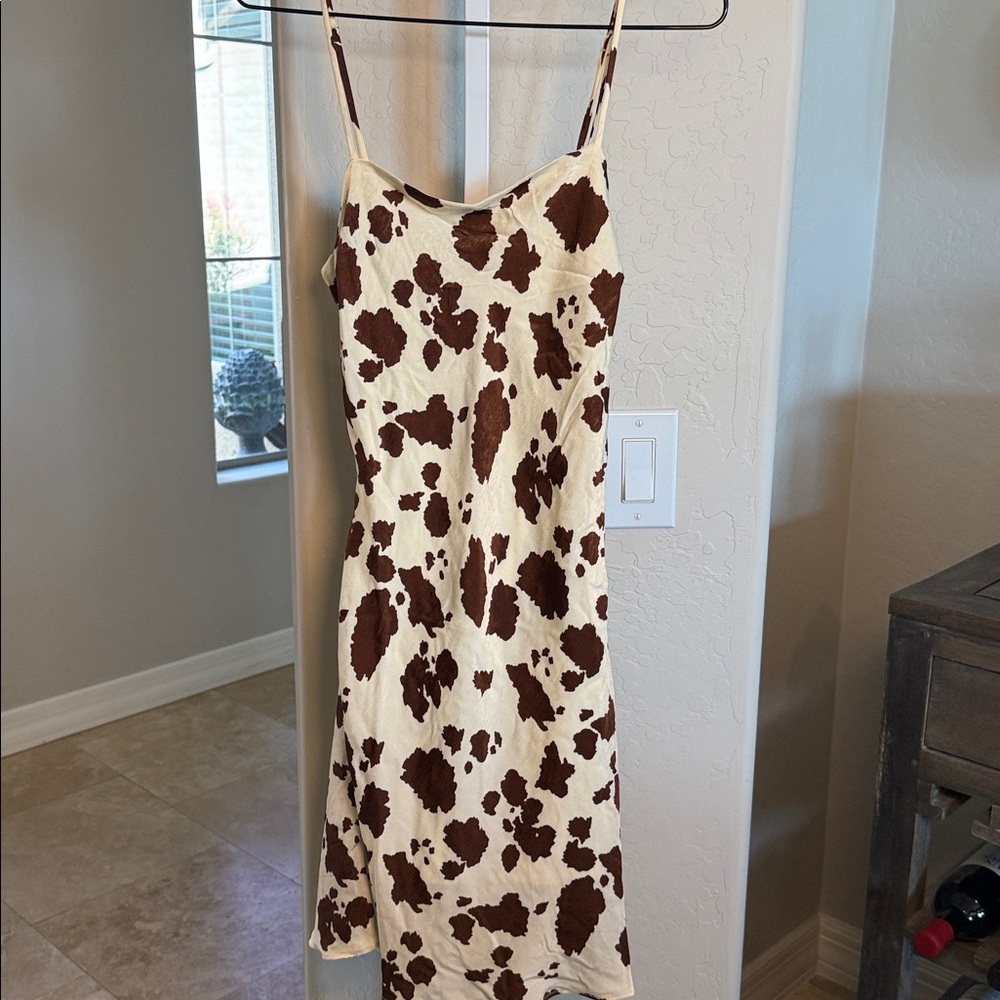THIRTY/THIRTY Cow Print Spaghetti Strap Mini dress size MD - Picture 4 of 8